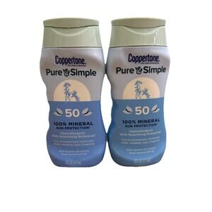 Coppertone Pure & Simple 50 100% Mineral Sun Protection 6oz 2 Pack ex 06/2026